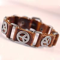 Peace Logo Classical Vintage Mens Leather Braclet Fashion Jewelry For Men Punk Rock