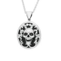 Pendant Whitby Jet And Silver Small Oval Skull