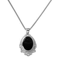 Pendant Whitby Jet And Silver Edwardian Oval Drop