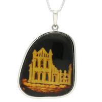 Pendant Carved Organic Amber And Silver Abbey