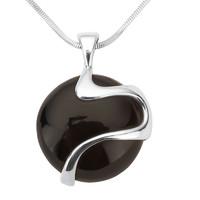 Pendant Whitby Jet And Silver Wavy Round Disc