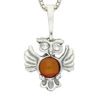 Pendant Amber And Silver Open Winged Owl Extra Small
