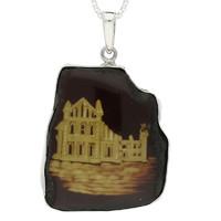 Pendant Carved Organic Amber And Silver Abbey Rhombus