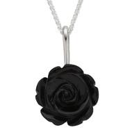 pendant whitby jet and silver carved rose