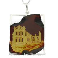Pendant Carved Organic Amber And Silver Abbey Surround