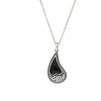 Pendant Whitby Jet And Silver Pattern Curved Heart