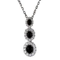 Pendant Whitby Jet And 18ct White Gold Diamond 3 Stone Cluster