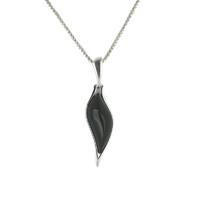 Pendant Whitby Jet And Silver Wavy Marquise Drop