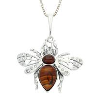 Pendant Amber And Silver With CZ Wings Bee Medium