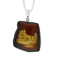 Pendant Carved Organic Amber And Silver Abbey Square