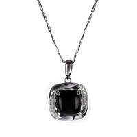 Pendant Whitby Jet And 18ct White Gold Diamond Cushion Square