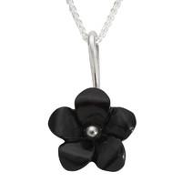 Pendant Whitby Jet And Silver Carved 5 Petal Flower