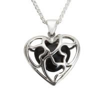 Pendant Whitby Jet And Silver Heart In A Heart Cage
