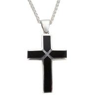 Pendant Whitby Jet And Silver Large 4 Stone Cross