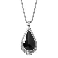 Pendant Whitby Jet And Silver Pear Shape Fleur