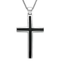 Pendant Whitby Jet And Silver Slim Cross Large