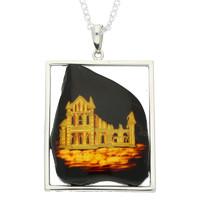Pendant Carved Organic Amber And Silver Abbey