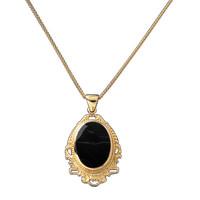Pendant Whitby Jet And Gold Edwardian Oval Drop