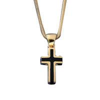 Pendant Whitby Jet And Gold Slim Cross Medium