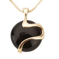 Pendant Whitby Jet And Gold Wavy Round Disc