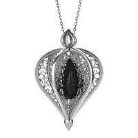 Pendant Whitby Jet And Silver Filigree Flore