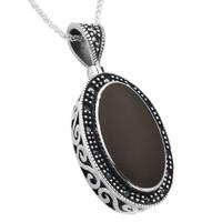 Pendant Whitby Jet And Silver Marcasite Framed Oval Silver