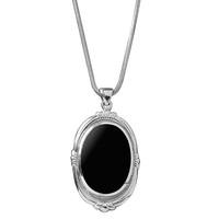 Pendant Whitby Jet And Silver Oval Shape Fleur