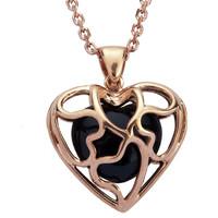 Pendant Whitby Jet And Rose Gold Plated Heart In Heart Cage