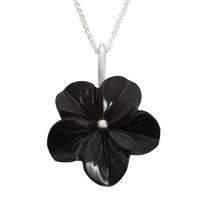Pendant Whitby Jet And Silver Carved Petal Flower