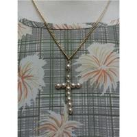 Pearl Cross with Gold Chain Necklace - Size: Small - Cream / ivory - Necklace