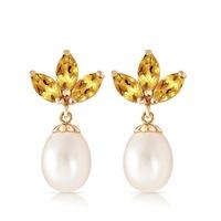 Pearl and Citrine Petal Drop Earrings 9.5ctw in 9ct Gold