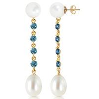 Pearl and Blue Topaz by the Yard Drop Earrings 11.0ctw in 9ct Gold