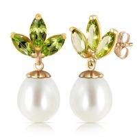 Pearl and Peridot Petal Drop Earrings 9.5ctw in 9ct Gold