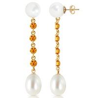 Pearl and Citrine by the Yard Drop Earrings 11.0ctw in 9ct Gold