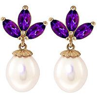 Pearl and Amethyst Petal Drop Earrings 9.5ctw in 9ct Gold