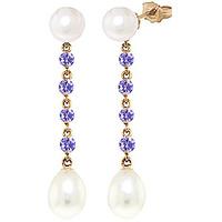 Pearl and Tanzanite by the Yard Drop Earrings 11.0ctw in 9ct Gold