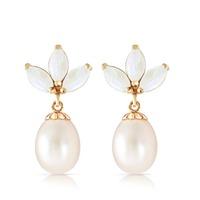 pearl and opal petal drop earrings 95ctw in 9ct gold