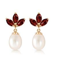 Pearl and Garnet Petal Drop Earrings 9.5ctw in 9ct Gold