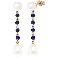 Pearl and Sapphire by the Yard Drop Earrings 11.0ctw in 9ct Gold