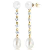 Pearl and Aquamarine by the Yard Drop Earrings 11.0ctw in 9ct Gold