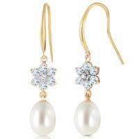 Pearl, Diamond and Aquamarine Daisy Chain Drop Earrings 8.95ctw in 9ct Gold