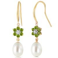 Pearl, Diamond and Peridot Daisy Chain Drop Earrings 8.95ctw in 9ct Gold