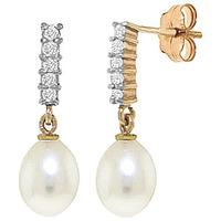 Pearl and Diamond Stem Droplet Earrings 8.0ctw in 9ct Gold