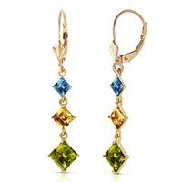 Peridot, Blue Topaz and Citrine Three Stone Drop Earrings 4.8ctw in 9ct Gold