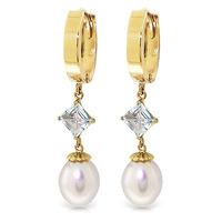 Pearl and Aquamarine Droplet Huggie Earrings 9.5ctw in 9ct Gold