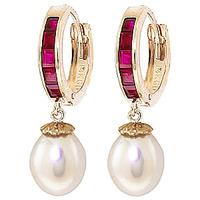 Pearl and Ruby Huggie Earrings 9.3ctw in 9ct Gold