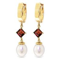 Pearl and Garnet Droplet Huggie Earrings 9.5ctw in 9ct Gold