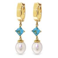 Pearl and Blue Topaz Droplet Huggie Earrings 9.5ctw in 9ct Gold