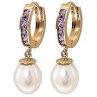 pearl and amethyst huggie earrings 93ctw in 9ct gold