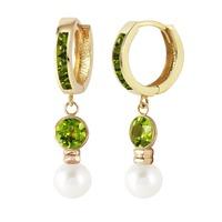 Peridot and Pearl Huggie Earrings 4.3ctw in 9ct Gold